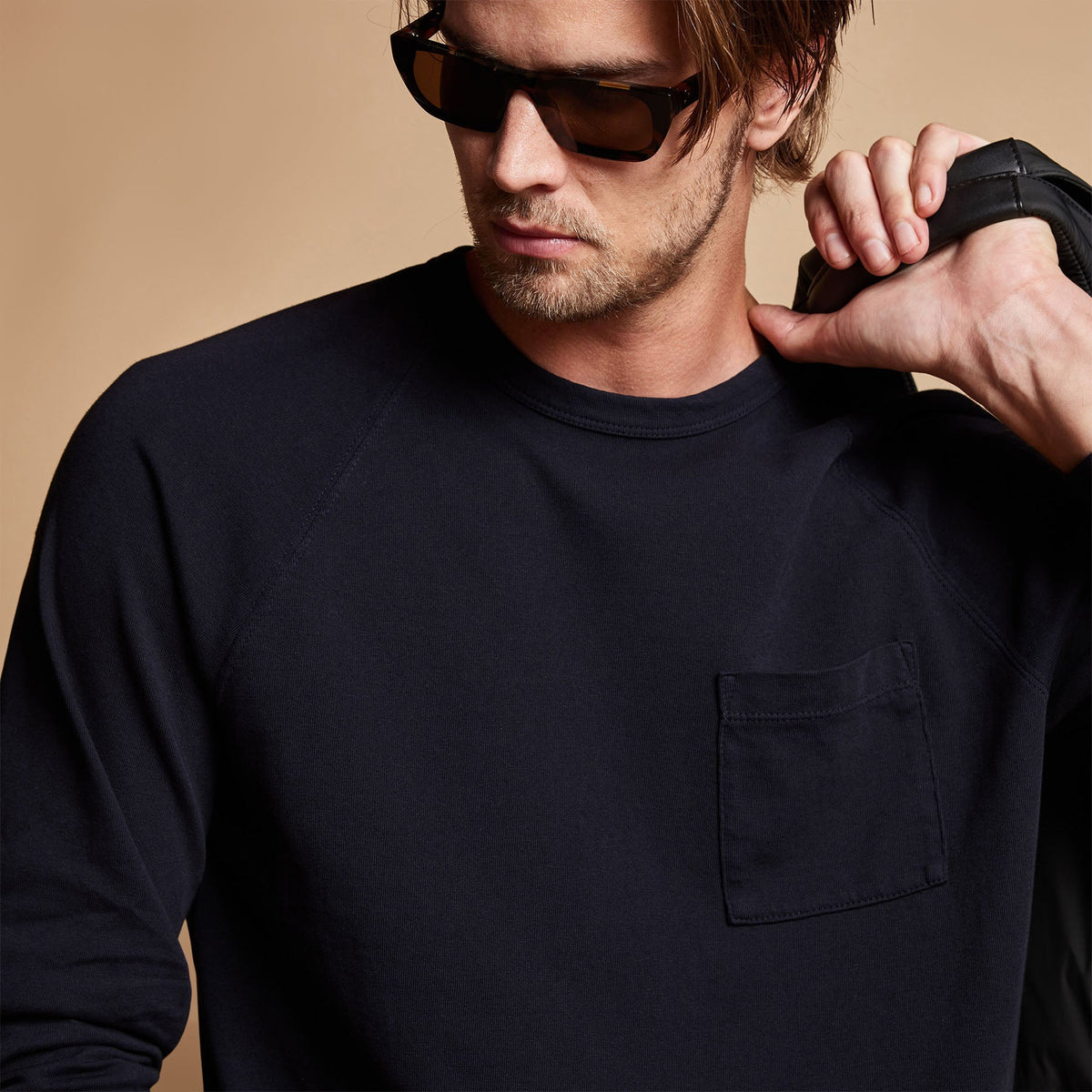 Beefy Cotton Jersey Pocket Raglan in French Navy | James Perse Los Angeles
