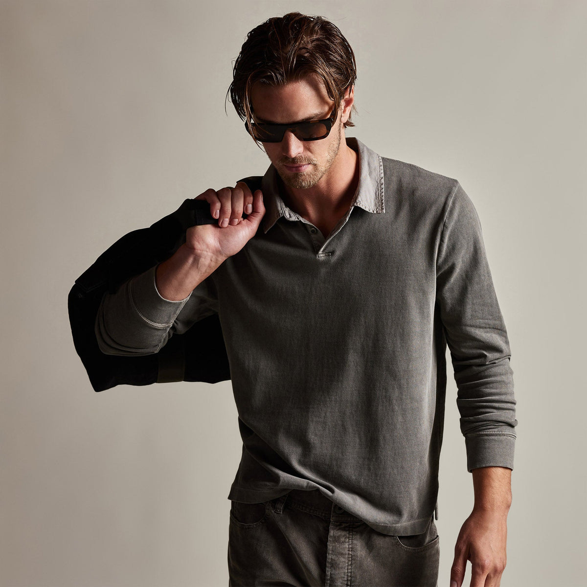 Beefy Cotton Jersey Cllr Polo in Burro Pigment | James Perse Los Angeles