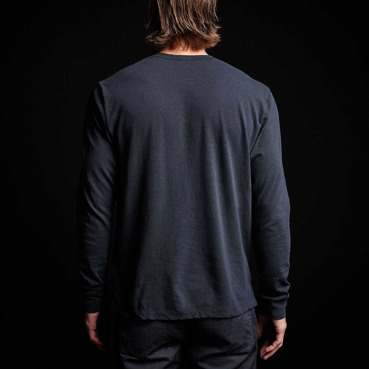 Soft Slub Jersey Long Sleeve Henley in Blue Oil | James Perse Los Angeles 