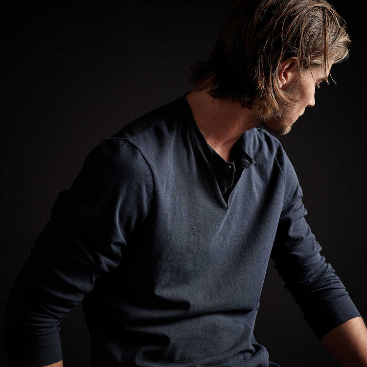 Soft Slub Jersey Long Sleeve Henley in Blue Oil | James Perse Los Angeles 