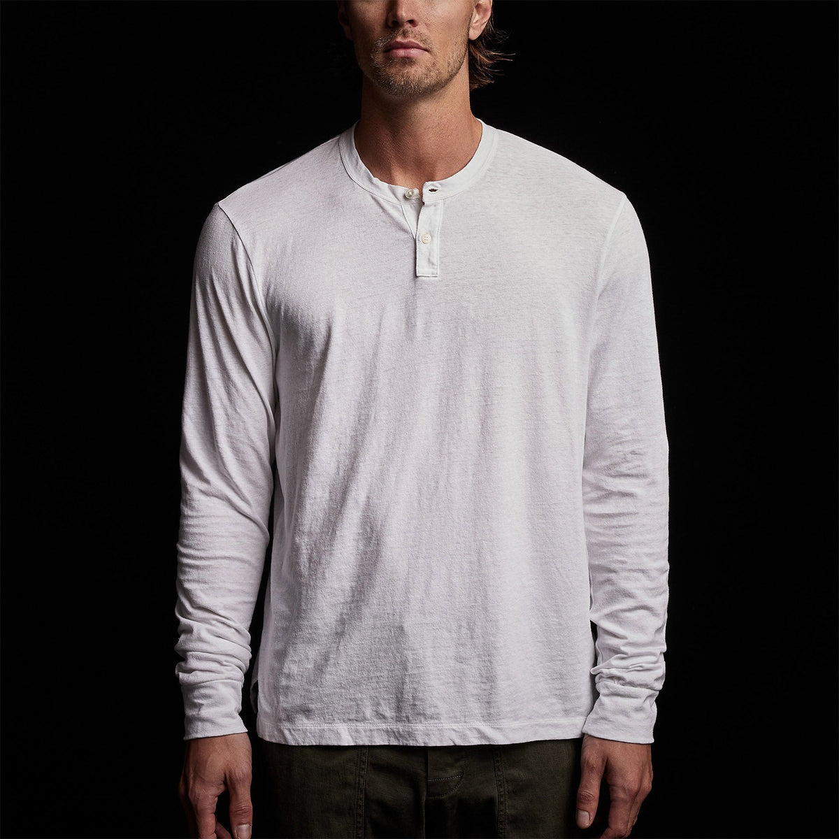 Soft Slub Jersey Long Sleeve Henley in White | James Perse Los Angeles 