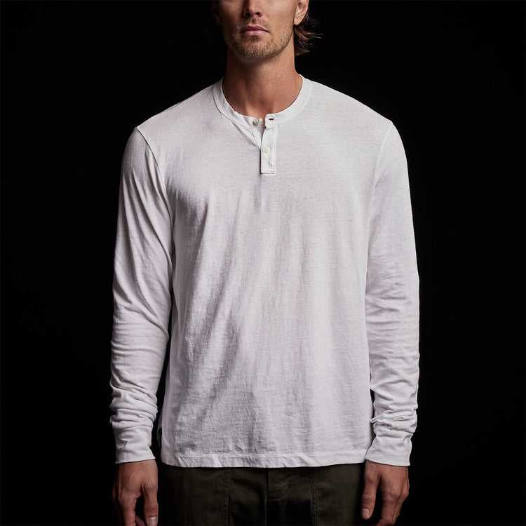 Soft Slub Jersey Long Sleeve Henley in White | James Perse Los Angeles 