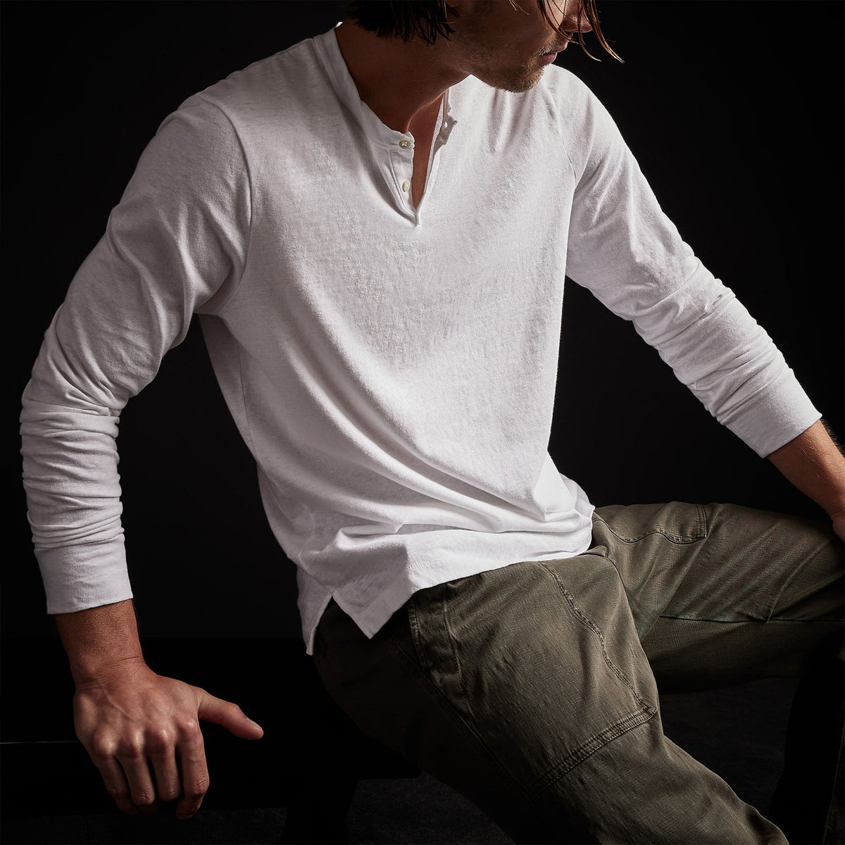 Soft Slub Jersey Long Sleeve Henley in White | James Perse Los Angeles 