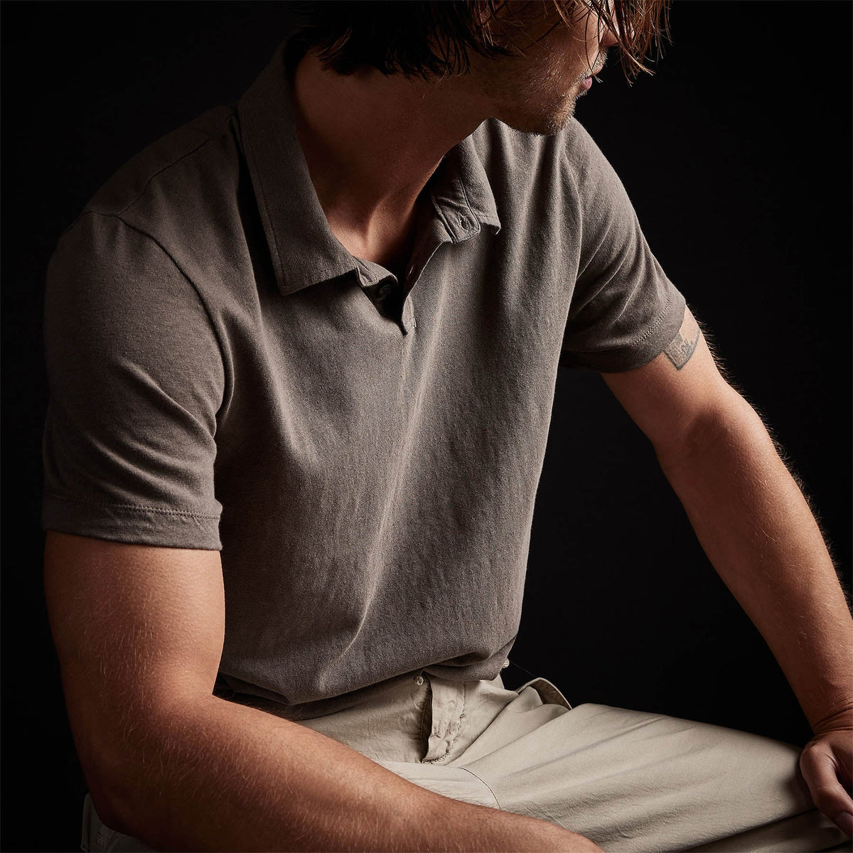 Soft Slub Jersey Short Sleeve Polo in River Rock | James Perse Los Angeles 