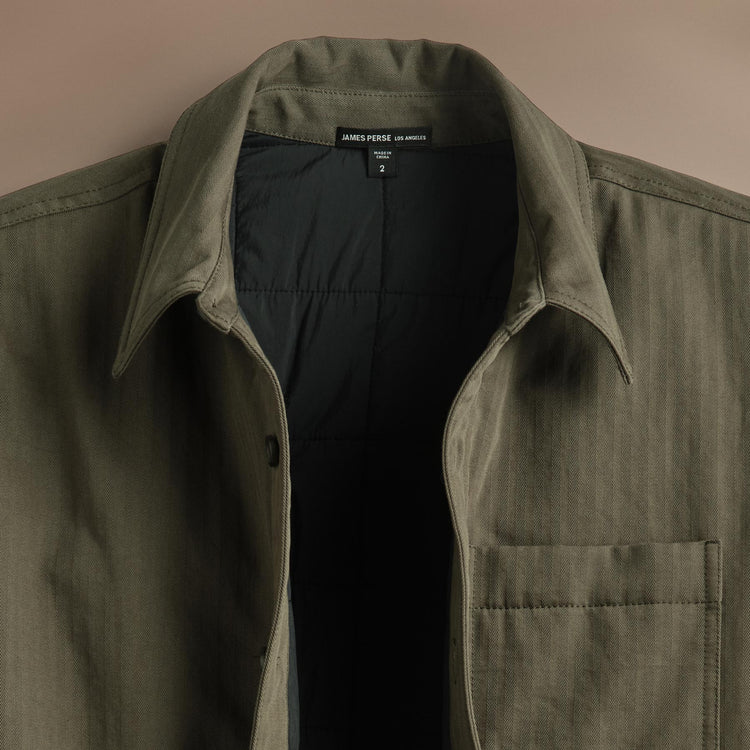 Herringbone Shirt Jacket  in Army Green Pigment | James Perse Los Angeles