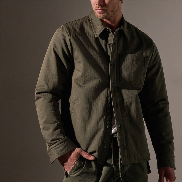 Herringbone Shirt Jacket in Army Green | James Perse Los Angeles