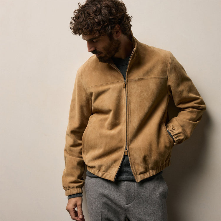Suede Bomber Jacket in Sand | James Perse Los Angeles
