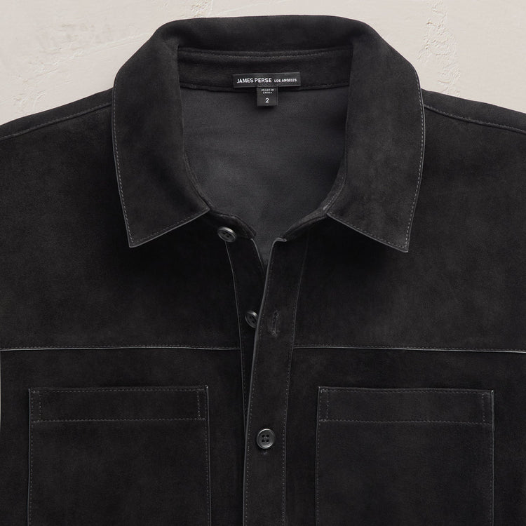 Suede Western Shirt in Black | James Perse Los Angeles FLAT
