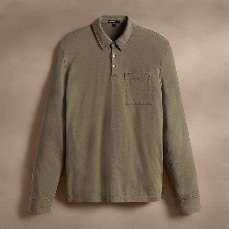 Long Sleeve Pocket Polo in Peet | James Perse Los Angeles