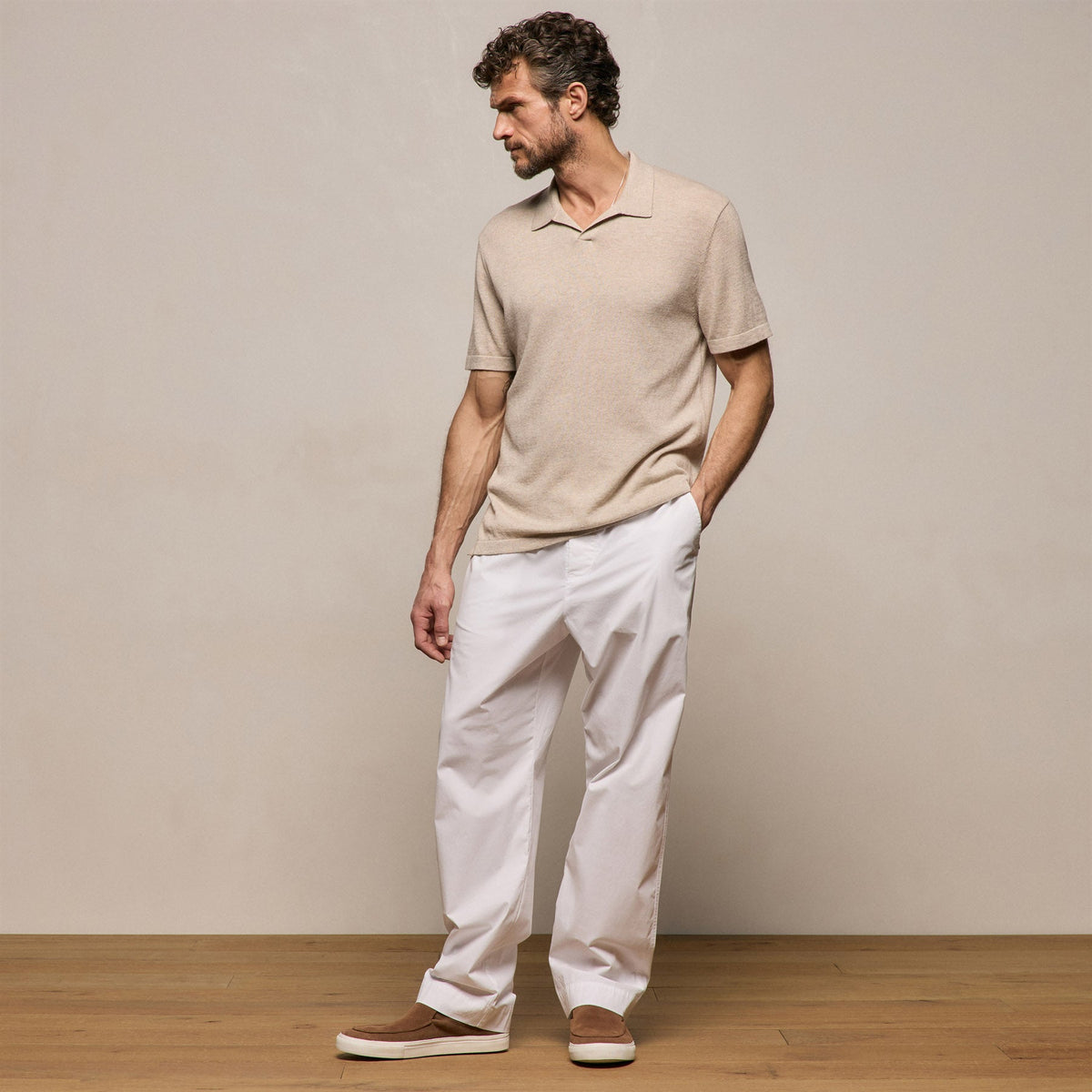 Cotton Cashmere Polo in Wheat | James Perse Los Angeles