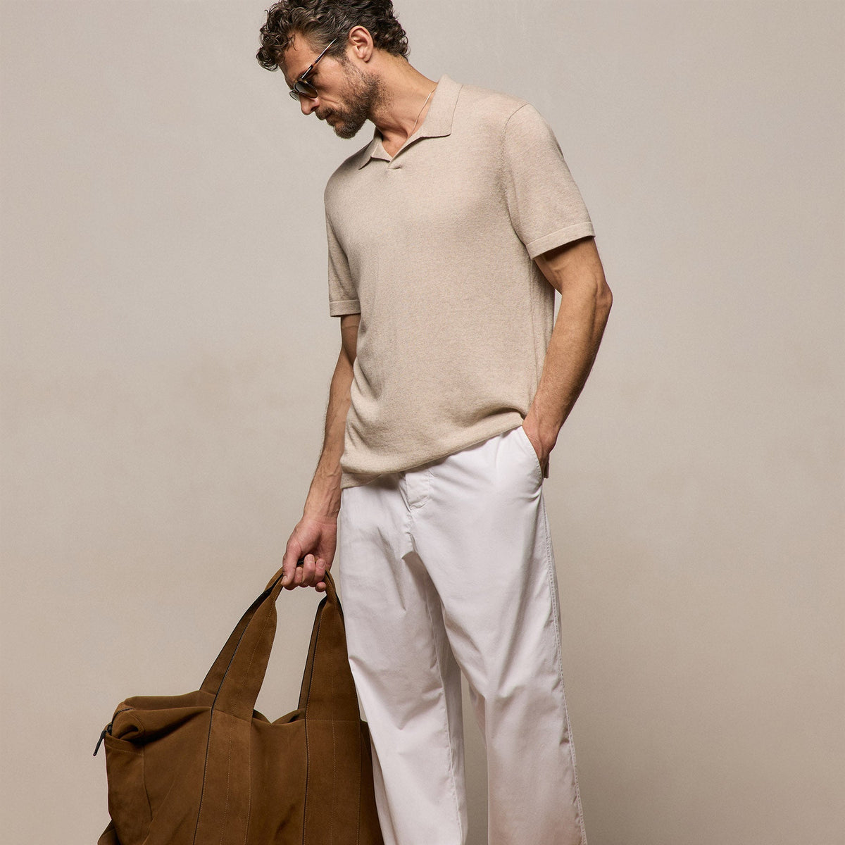 Cotton Cashmere Polo in Wheat | James Perse Los Angeles