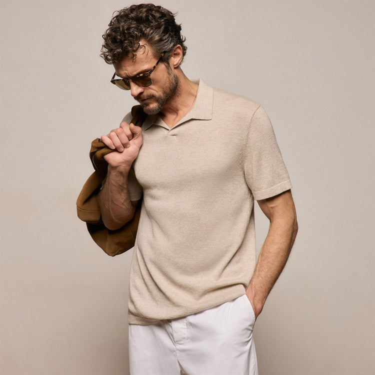 Cotton Cashmere Polo in Wheat | James Perse Los Angeles
