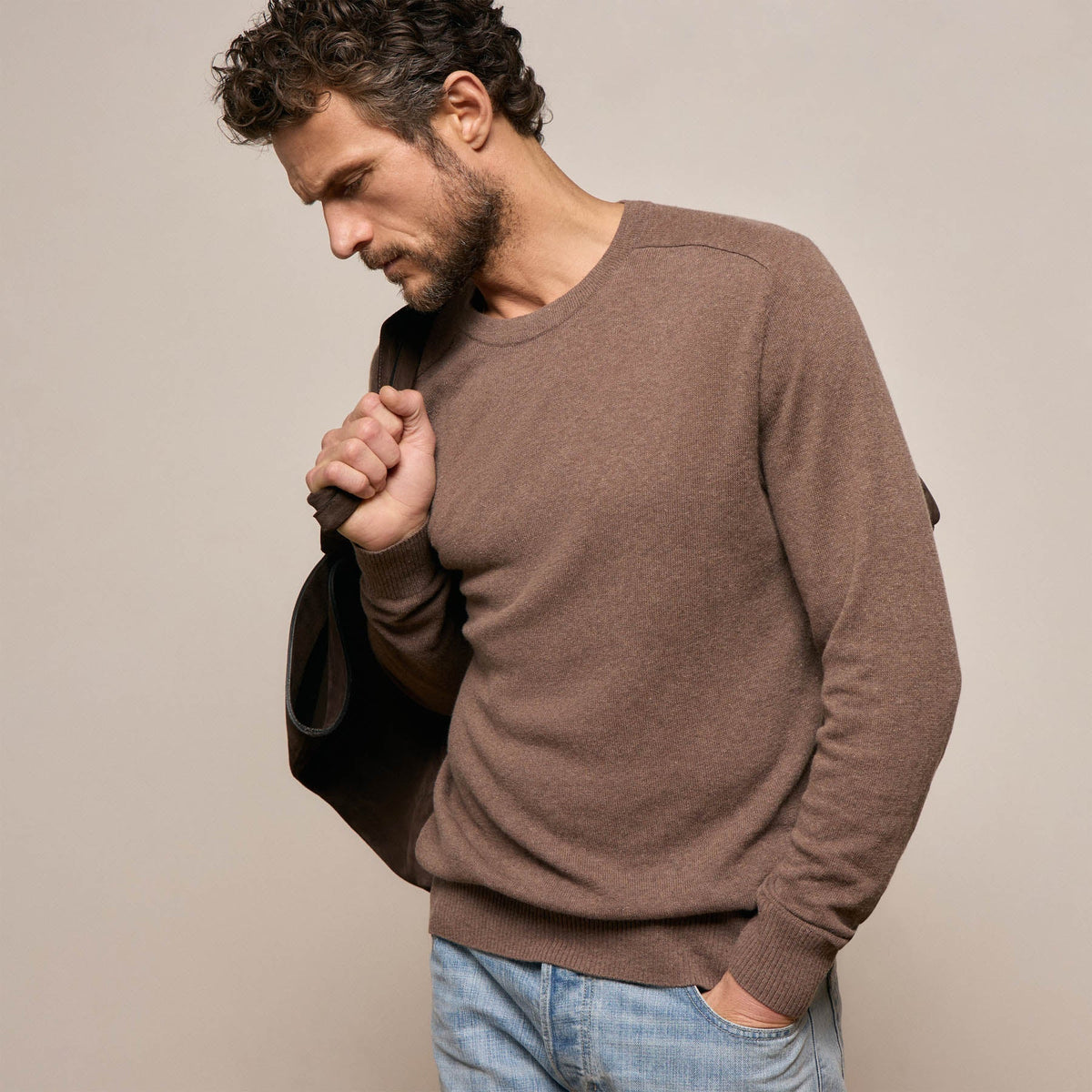 Cotton Cashmere Raglan Crew in Brownstone | James Perse Los Angeles