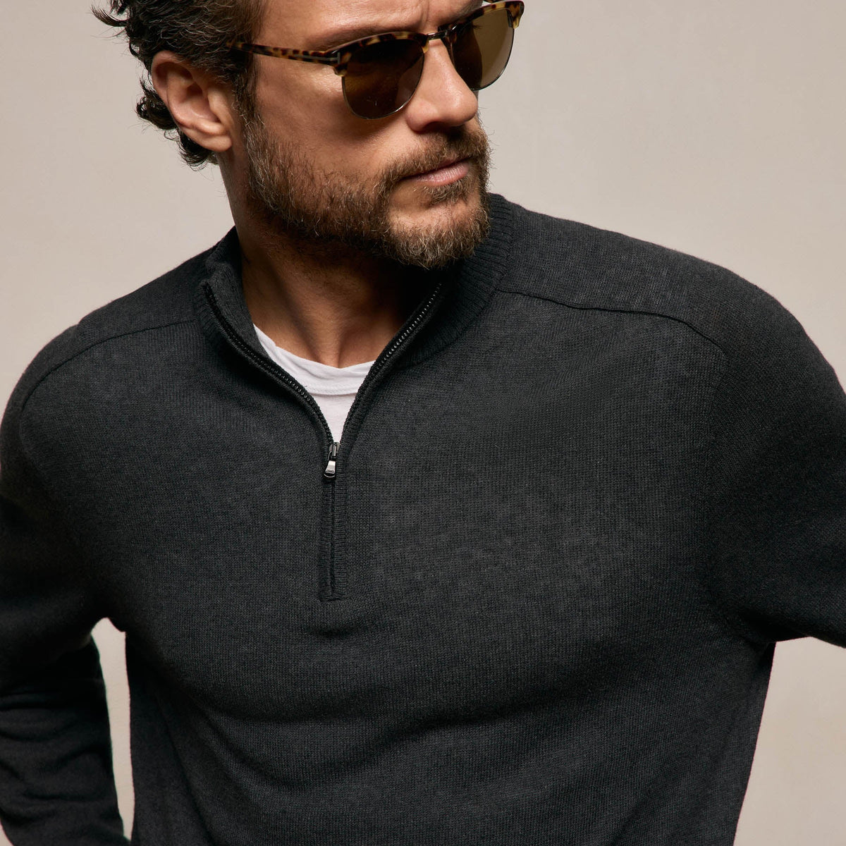 Cotton Cashmere Half Zip in Coal | James Perse Los Angeles