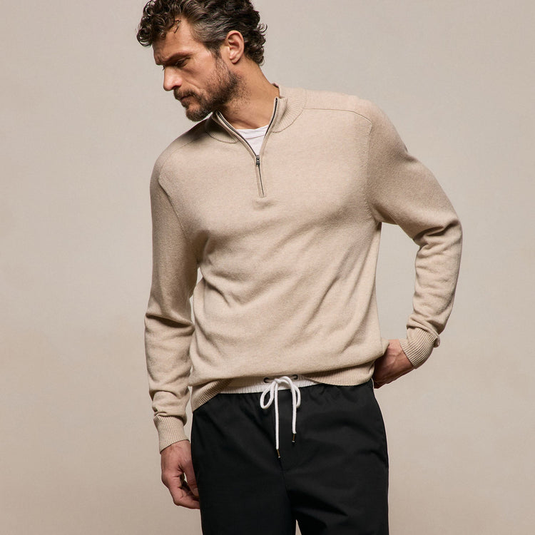Cotton Cashmere Half Zip in Wheat | James Perse Los Angeles