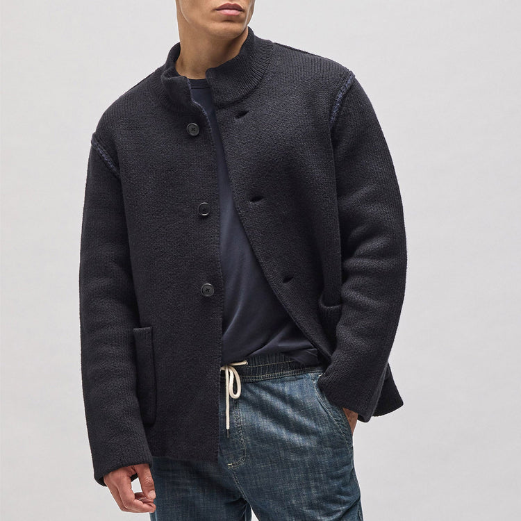 Double Bed Cotton Knit Jacket in Black/Navy | James Perse Los Angeles