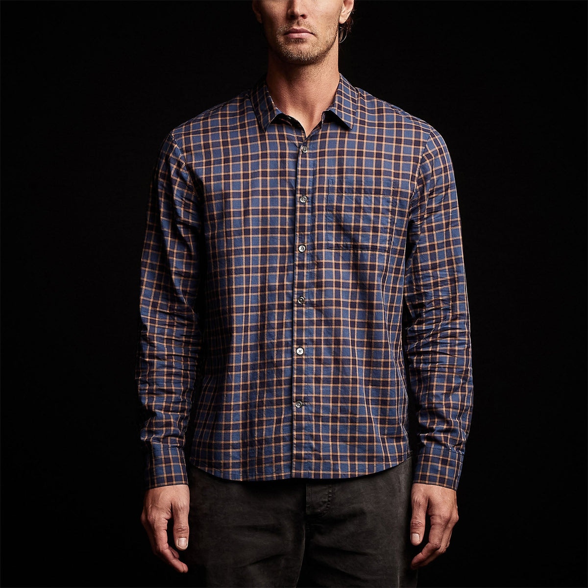 Cotton Plaid Shirt in Maine/Navy | James Perse Los Angeles
