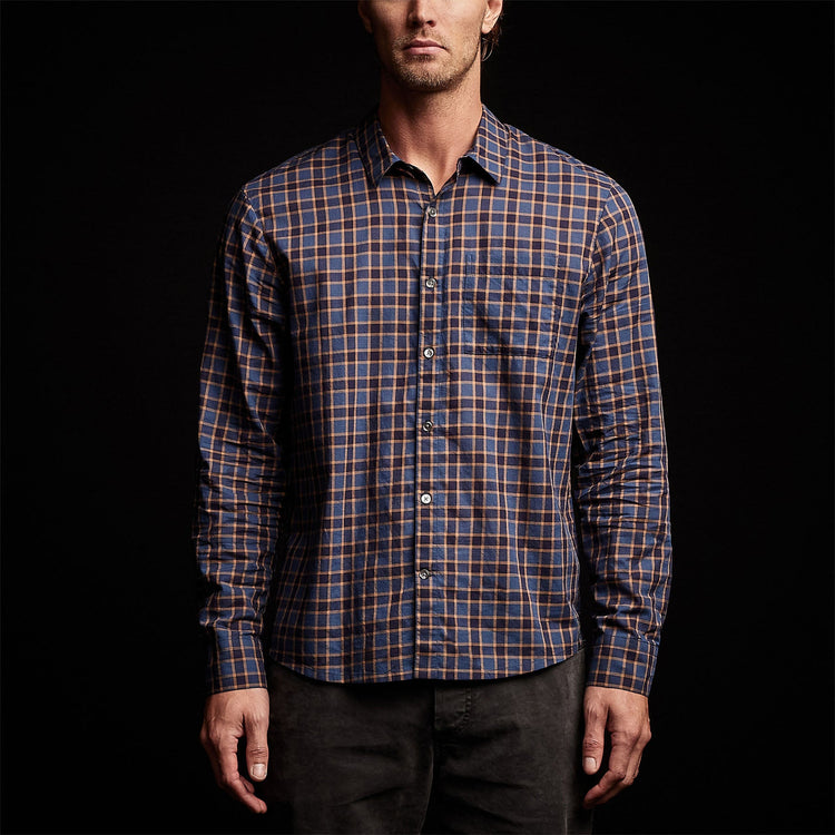 Cotton Plaid Shirt in Maine/Navy | James Perse Los Angeles