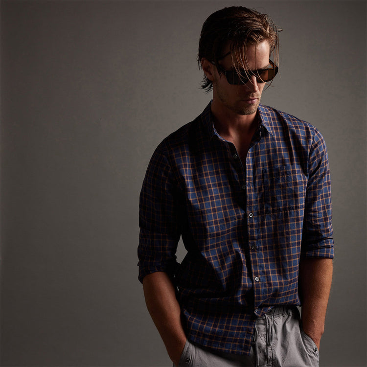 Cotton Plaid Shirt in Maine/Navy | James Perse Los Angeles