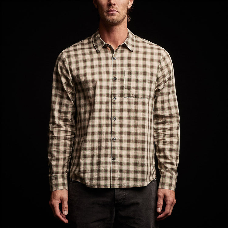 Cotton Plaid Shirt in Mineral/Jungle | James Perse Los Angeles