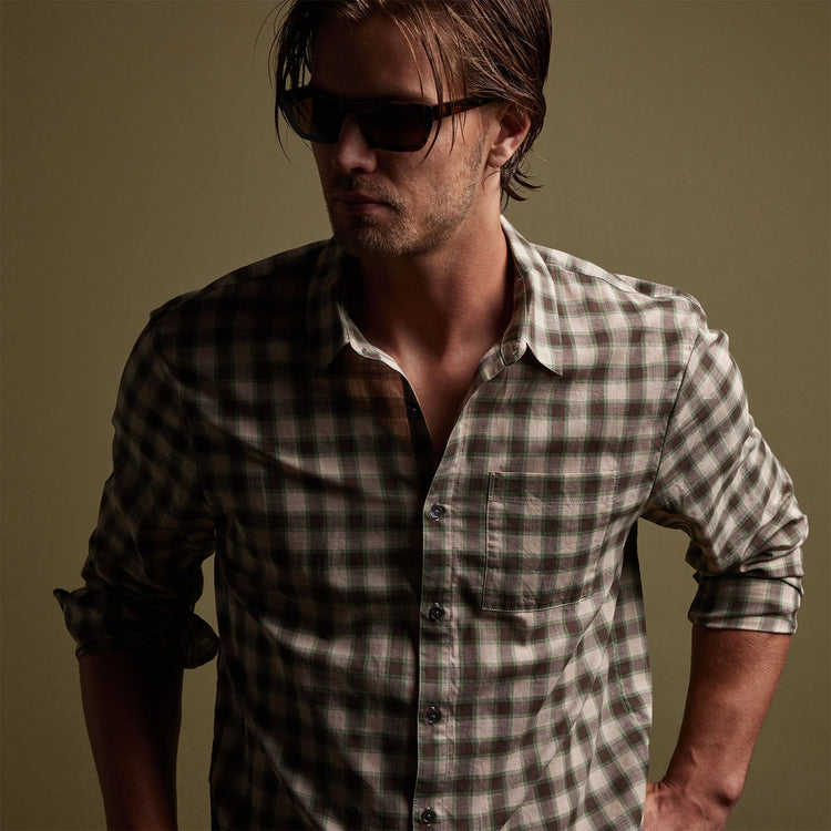 Cotton Plaid Shirt in Mineral/Jungle | James Perse Los Angeles