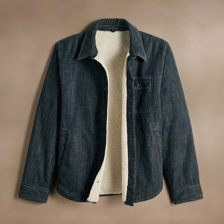 Denim Sherpa Shirt Jacket in Medium Wash | James Perse Los Angeles