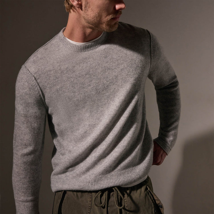 Soft Featherweight Cashmere Crew in Light Heather Grey | James Perse Los Angeles