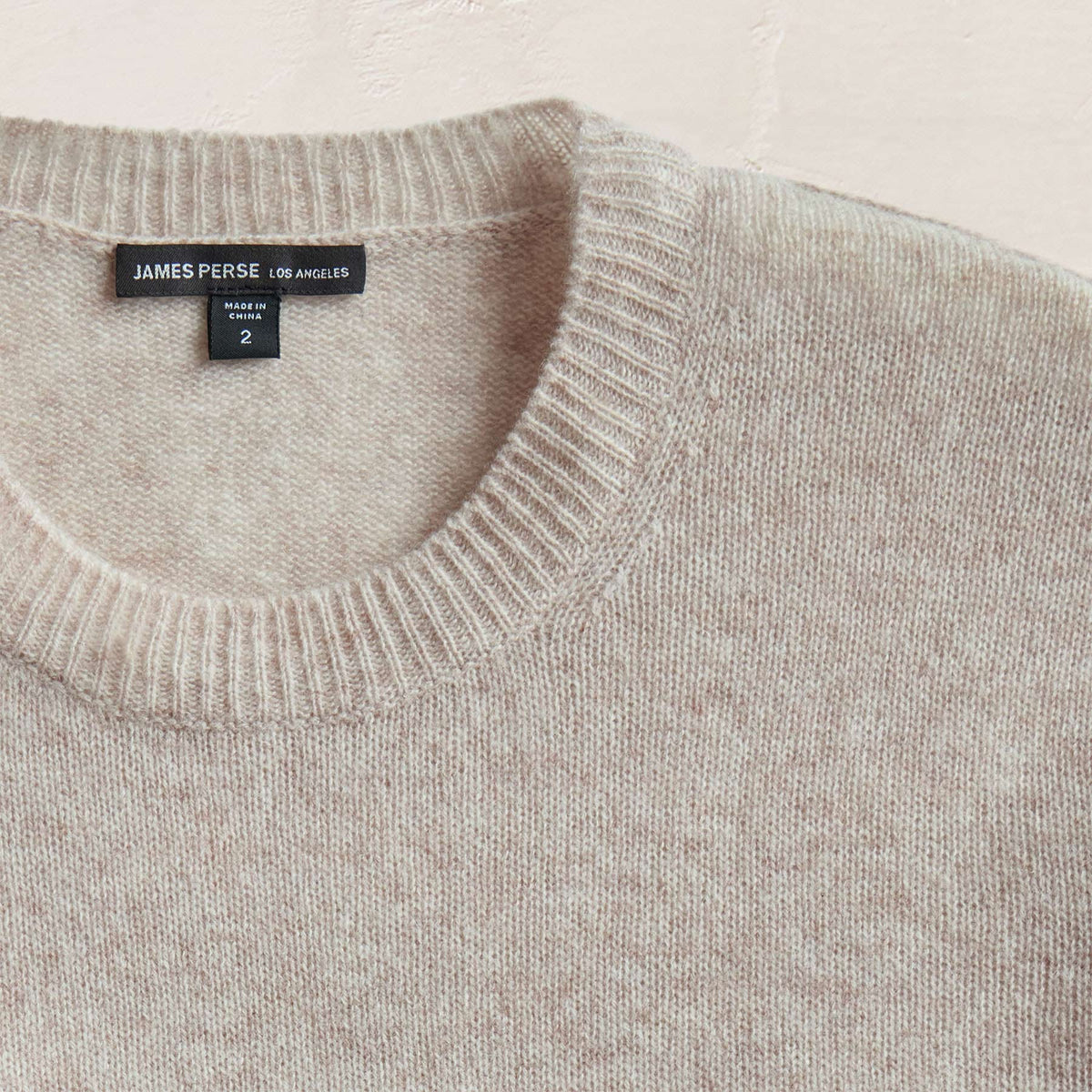 Soft Featherweight Cashmere Crew in Light Beige | James Perse Los Angeles FLAT
