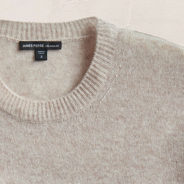Soft Featherweight Cashmere Crew in Light Beige | James Perse Los Angeles FLAT