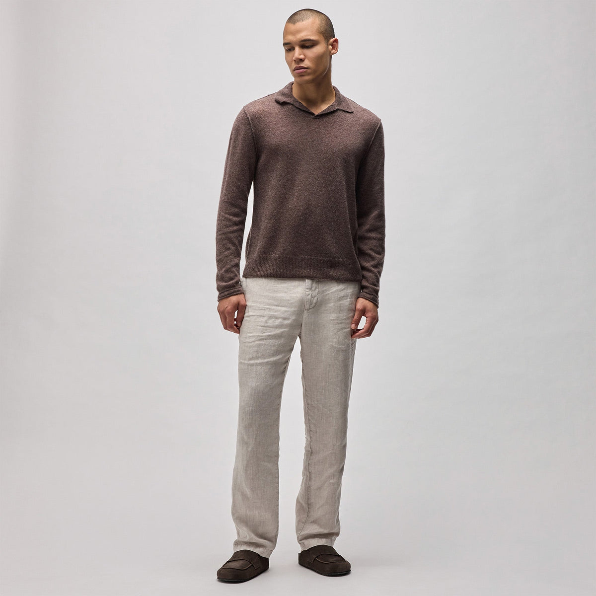 Soft Featherweight Cashmere Polo in Brownstone | James Perse Los Angeles