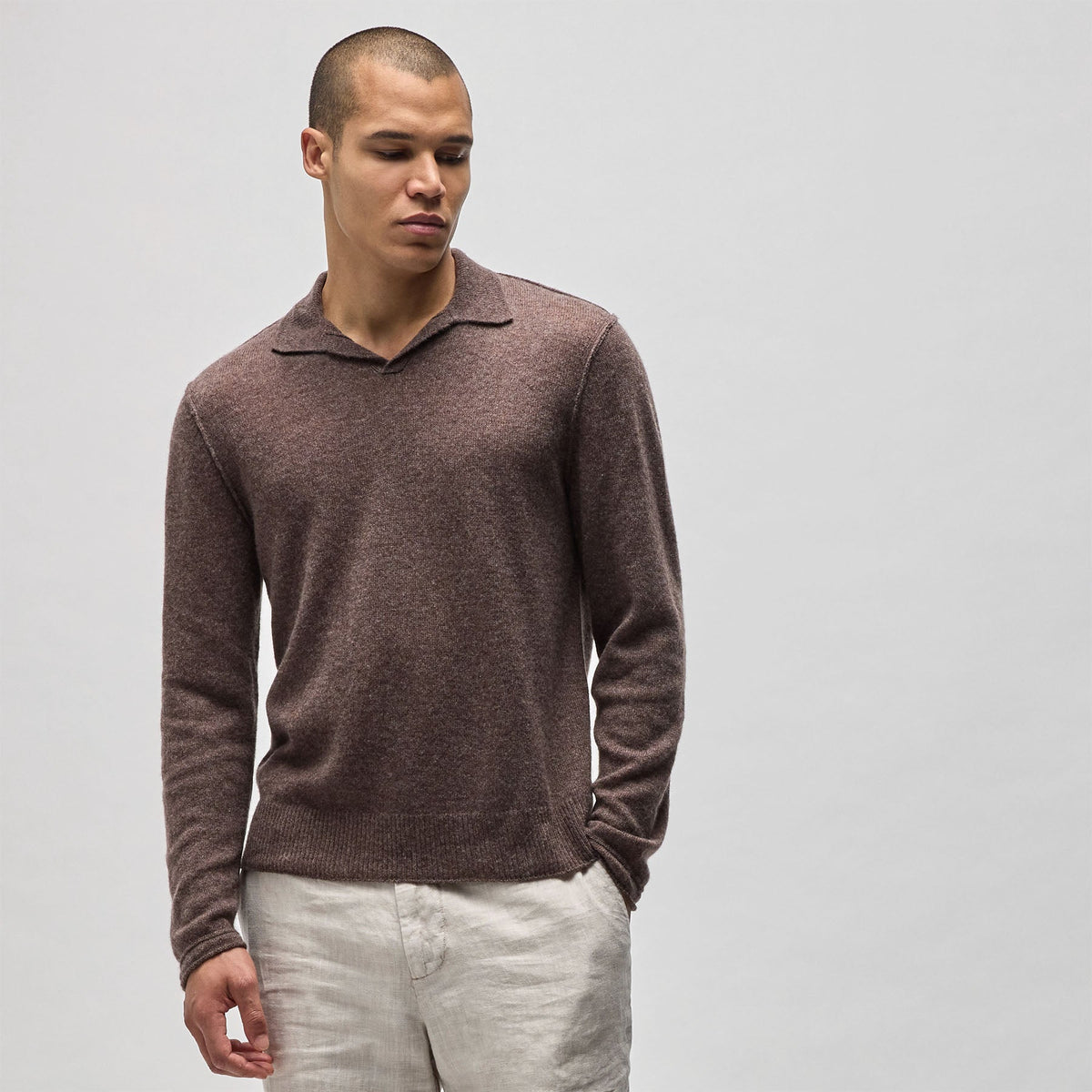 Soft Featherweight Cashmere Polo in Brownstone | James Perse Los Angeles