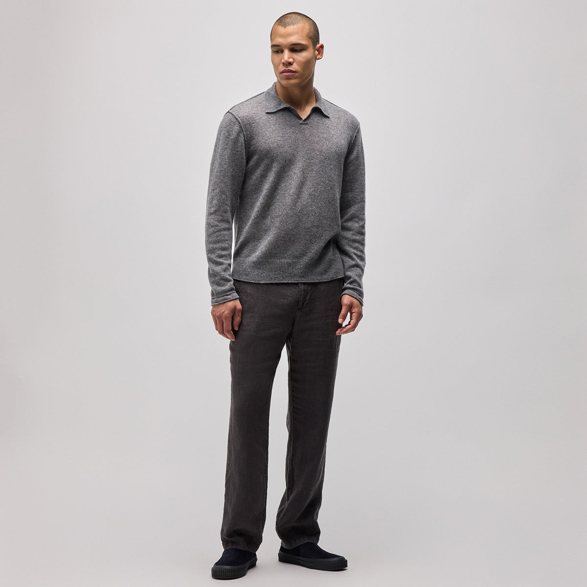 Soft Featherweight Cashmere Polo in Heather Grey | James Perse Los Angeles