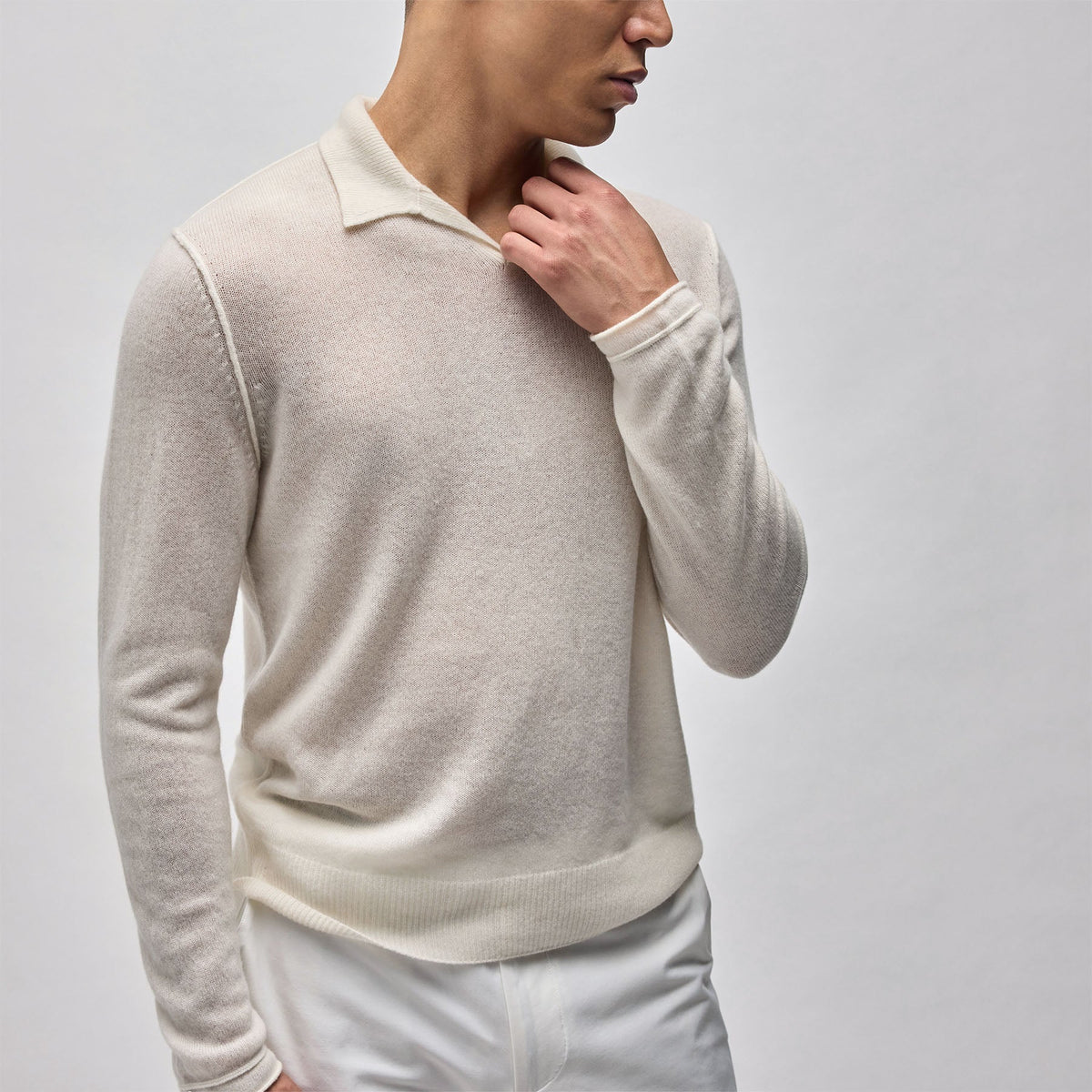 Soft Featherweight Cashmere Polo in Oyster | James Perse Los Angeles