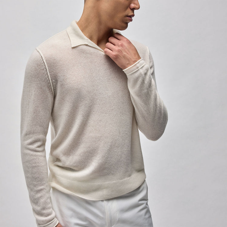 Soft Featherweight Cashmere Polo in Oyster | James Perse Los Angeles