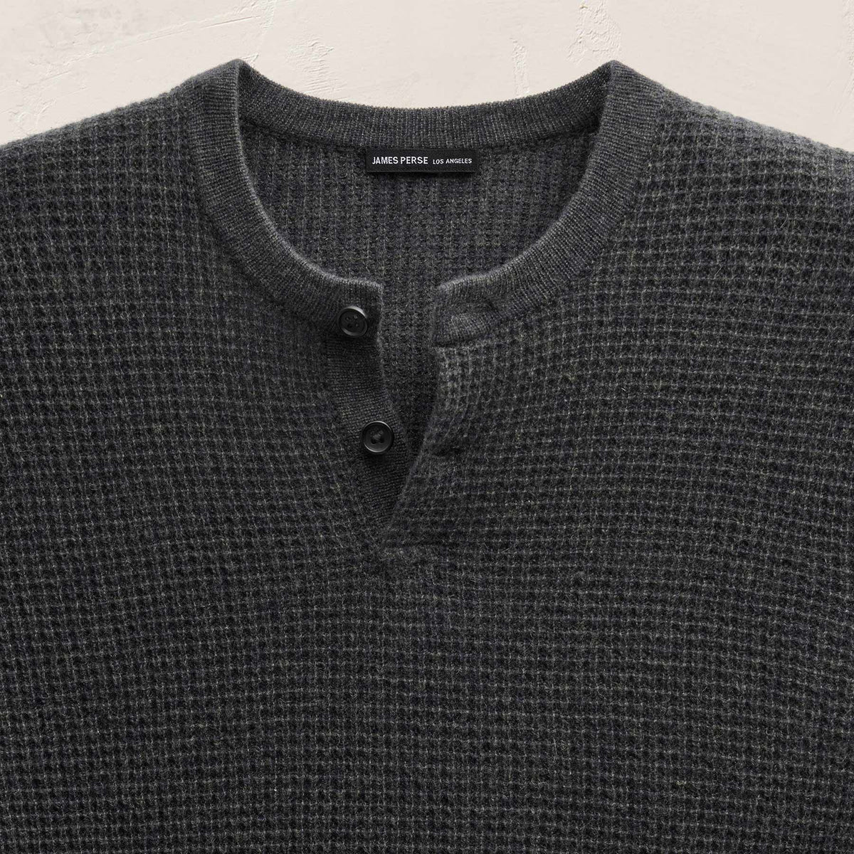 Soft Featherweight Cashmere Waffle Henley in Coal | James Perse Los Angeles