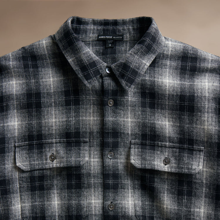 Plaid Flannel Shirt  in Black/White | James Perse Los Angeles