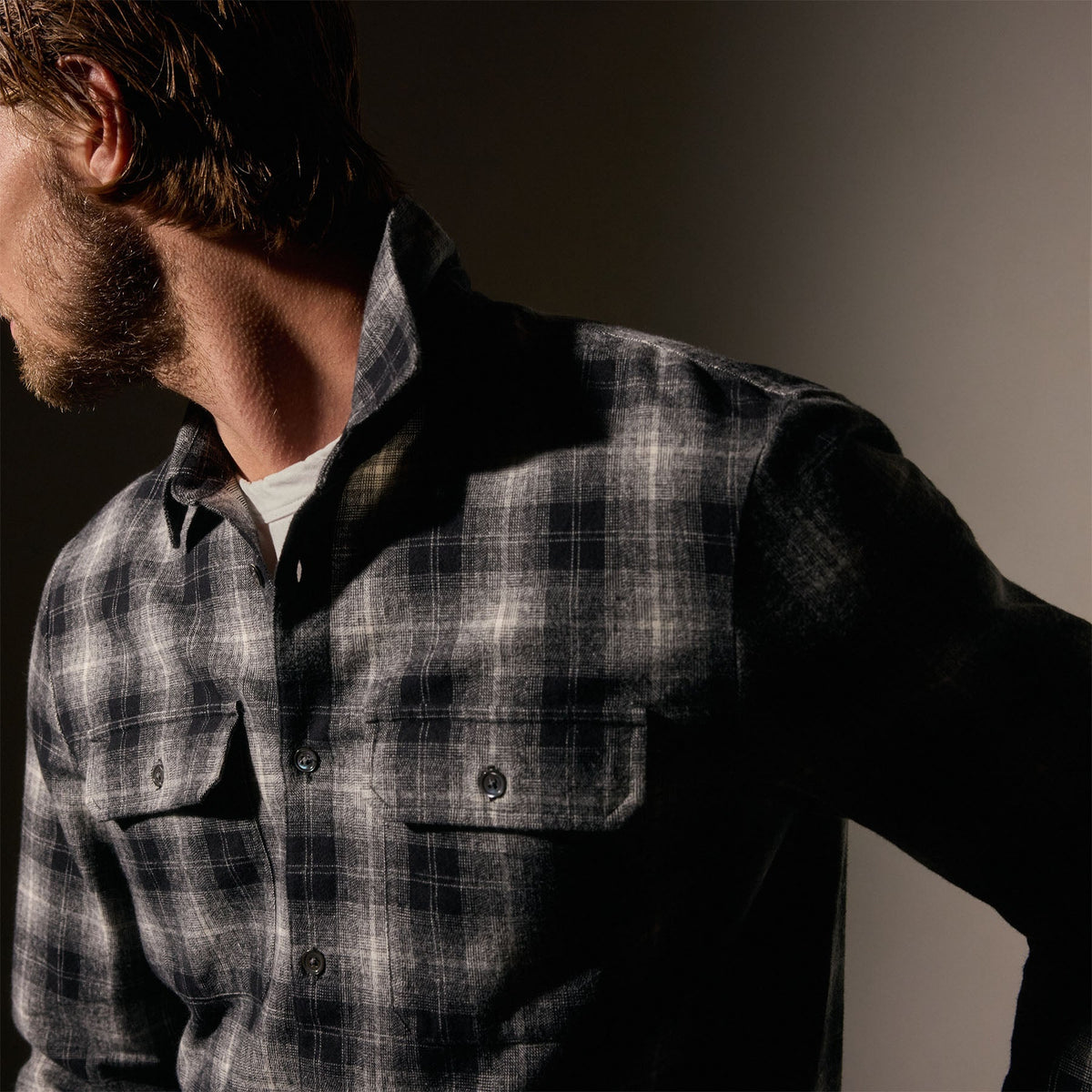 Plaid Flannel Shirt  in Black/White | James Perse Los Angeles
