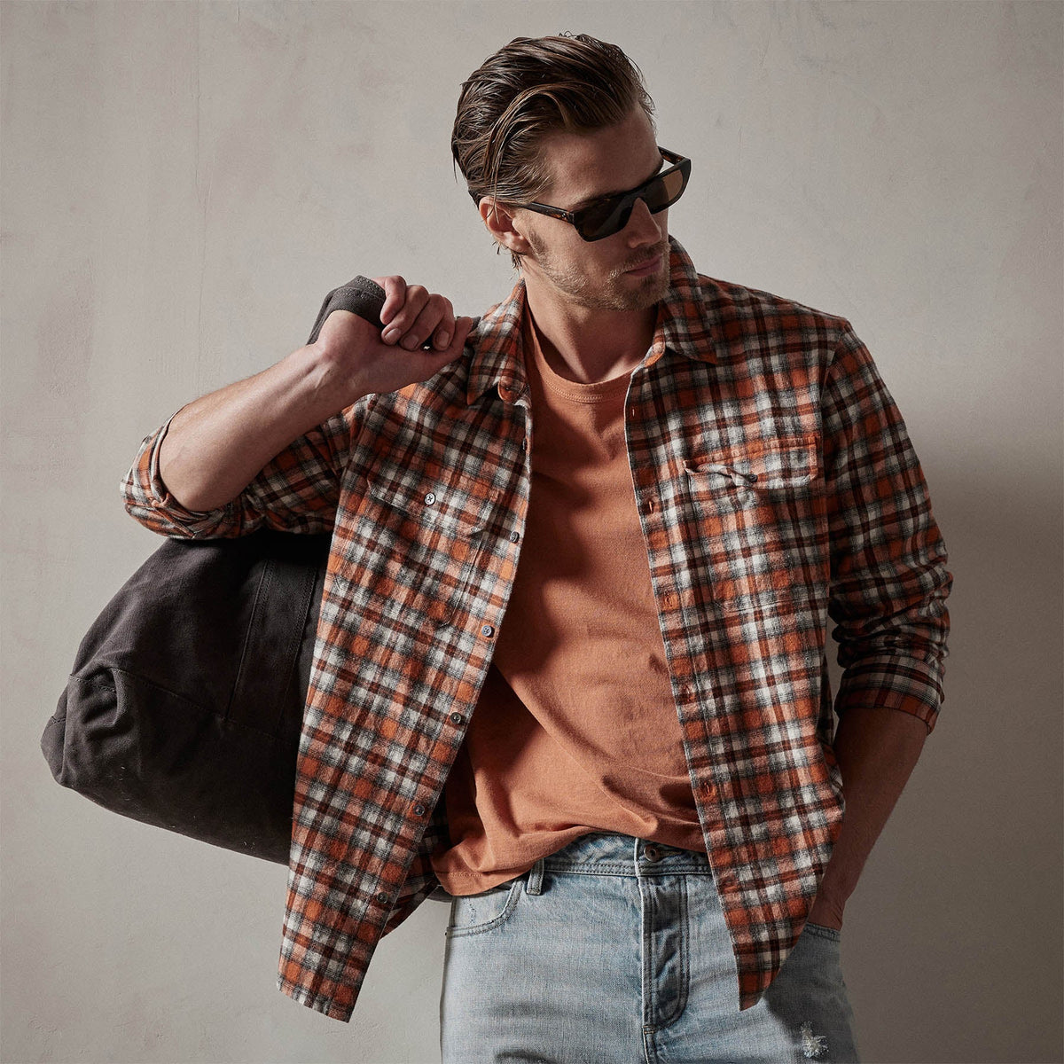 Plaid Flannel Shirt in Bonfire | James Perse Los Angeles