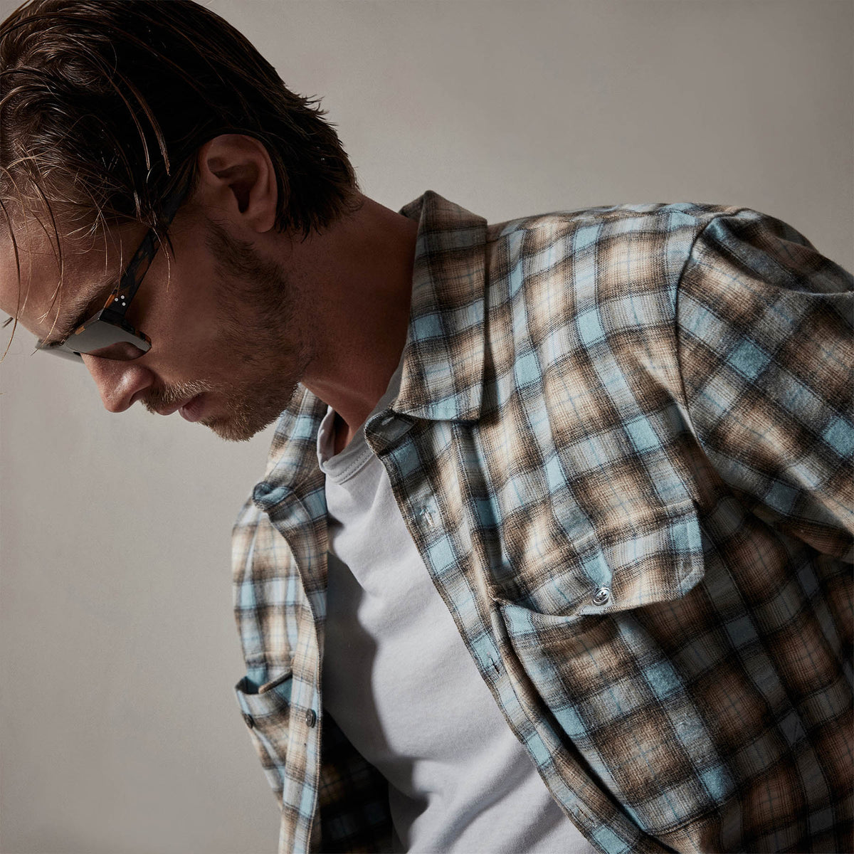 Plaid Flannel Shirt in Baby Blue | James Perse Los Angeles