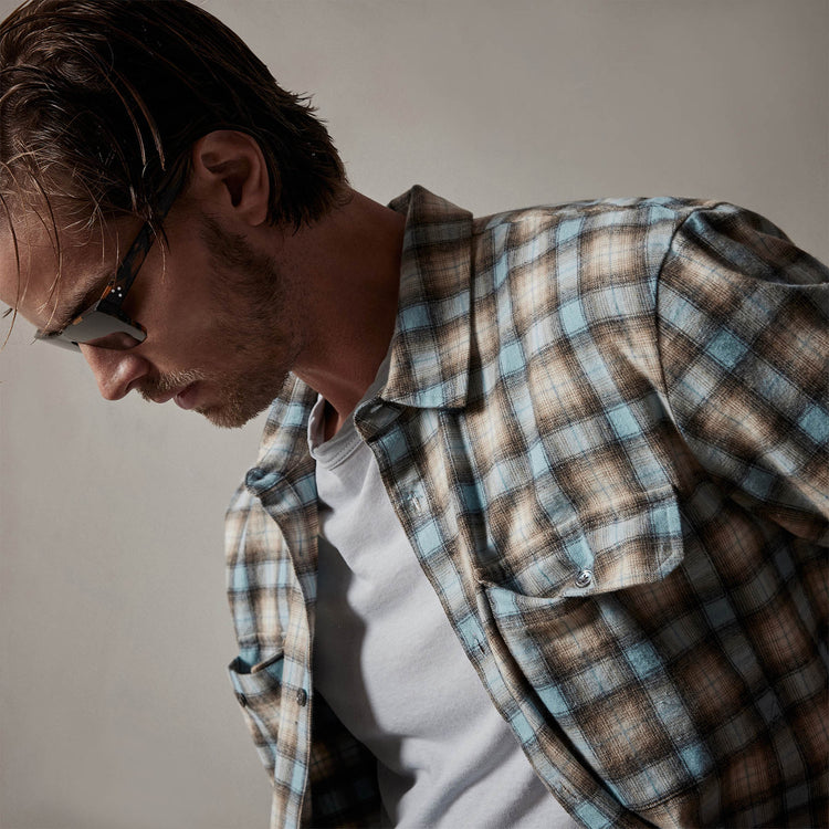 Plaid Flannel Shirt in Baby Blue | James Perse Los Angeles