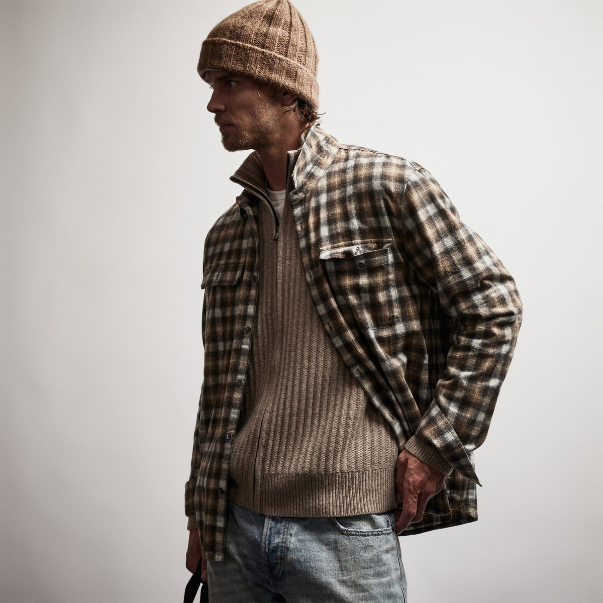 Plaid Flannel Shirt in Toast | James Perse Los Angeles