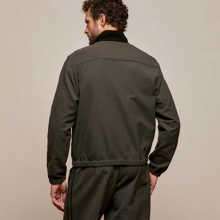 Suede Trimmed Track Jacket in Dark Olive/Black | James Perse Los Angeles