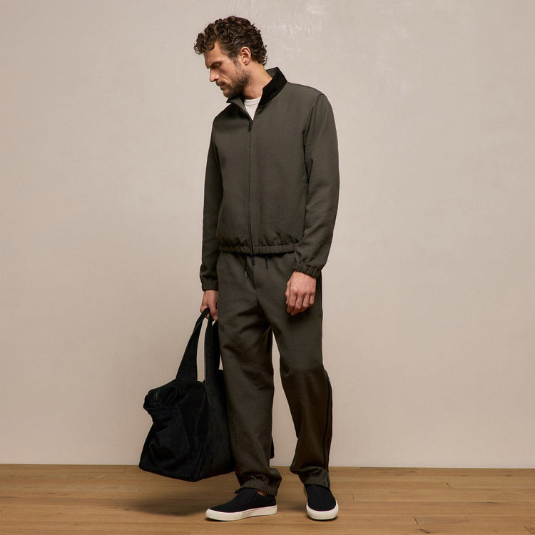 Suede Trimmed Track Jacket in Dark Olive/Black | James Perse Los Angeles