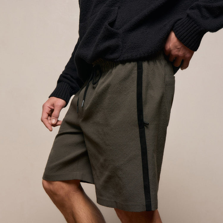 Suede Trimmed Track Short in Dark Olive/Black | James Perse Los Angeles