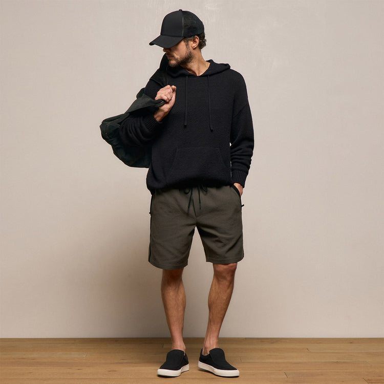 Suede Trimmed Track Short in Dark Olive/Black | James Perse Los Angeles