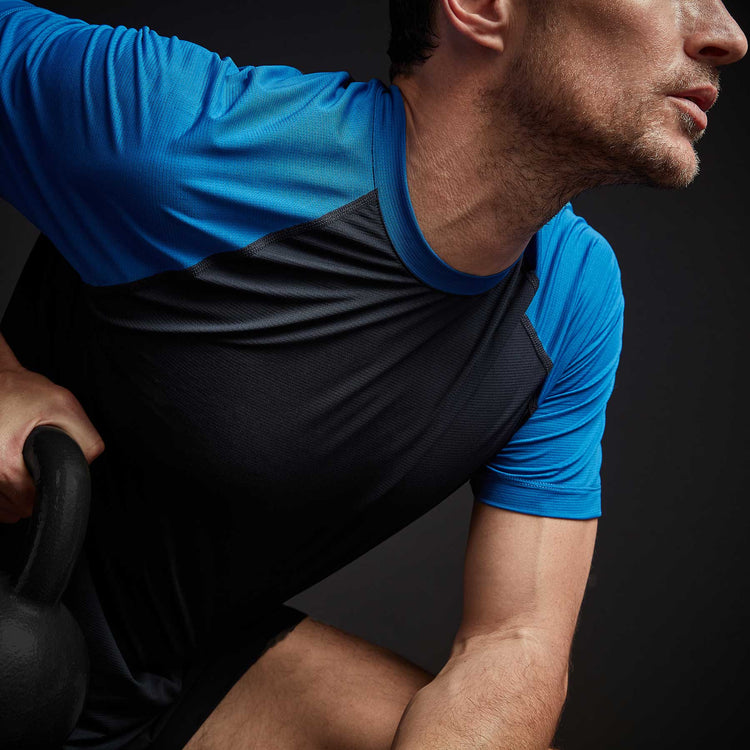 Two Tone Short Sleeve Raglan Crew in Deep/Baltic Blue | James Perse Los Angeles