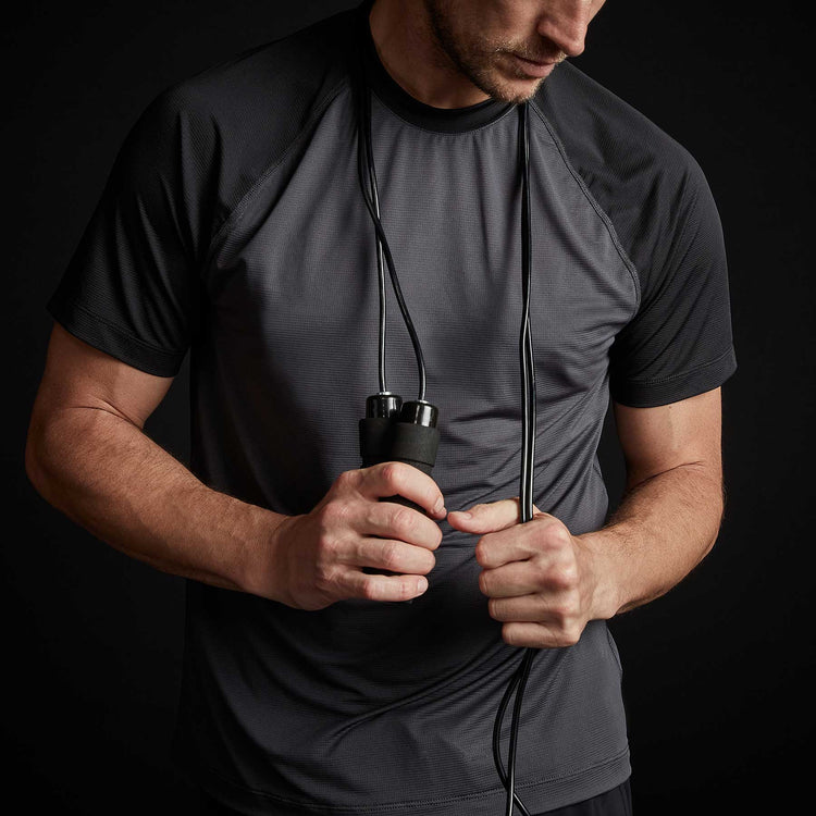 Two Tone Short Sleeve Raglan Crew in Slate/Black | James Perse Los Angeles