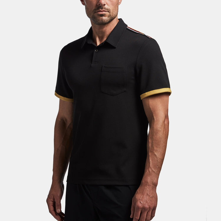 Y/OSEMITE Shoulder Stripe Performance Polo In Black | James Perse Los Angeles