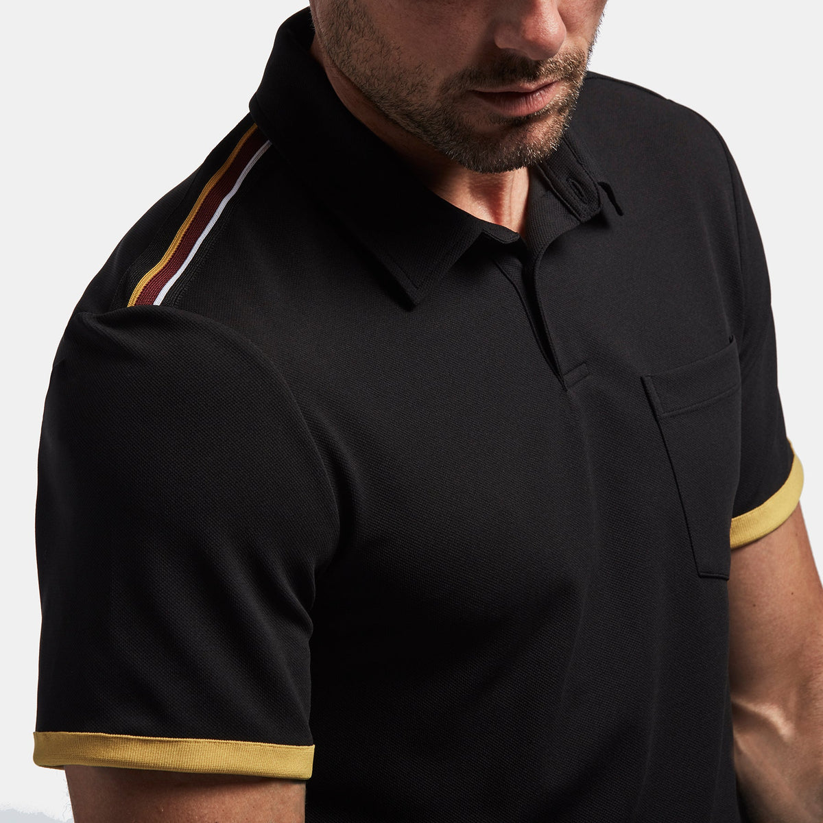 Y/OSEMITE Shoulder Stripe Performance Polo In Black | James Perse Los Angeles