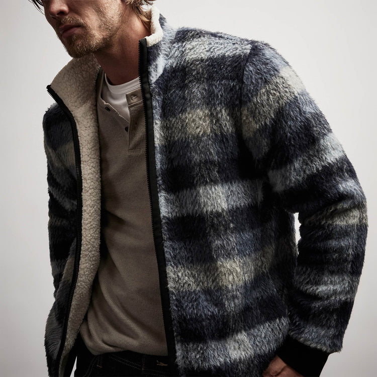 Sherpa Lined Plaid Zip Jacket in Breeze Plaid | James Perse Los Angeles